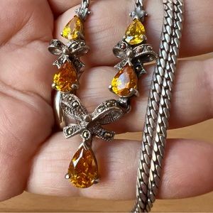 VINTAGE YELLOW CRYSTAL CZ & MARCASITE NECKLACE